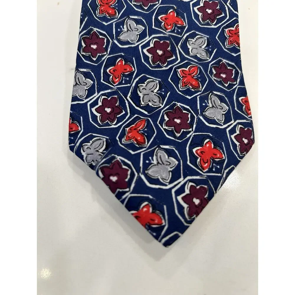 FENDI Italian Men’s Tie 3.5” Silk Navy Floral Geometric Hand Sewn Designer